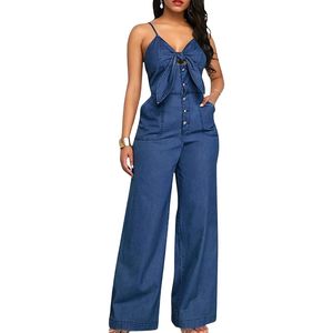 Combinaison en jean de coton imprimé olive pour femme, design personnalisé, pantalon large, style bohème décontracté, denim saisonnier - Product Image 5