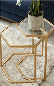 Table basse moderne en métal de dessus en verre d'hexagone pour l'ameublement à la maison au prix de gros - Product Image 2