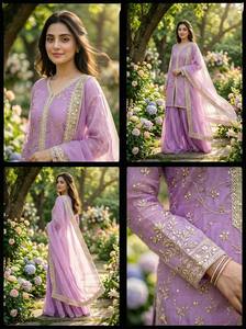 Conjunto de Salwar Kameez Dupatta de Diseño Premium, Tradicional, para Fiestas, en Seda Fendi Pura con Estampado Digital, de Secado Rápido y Corte Regular para Mujer, ZAIN - Product Image 4