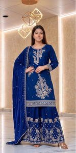 Traditional Indian Pakistani Women Salwar Kameez Embroidered Polyester <b>Wedding</b> Wear Floor-Length Regular Fit Stretchable <b>Dress</b> - Product Image 4