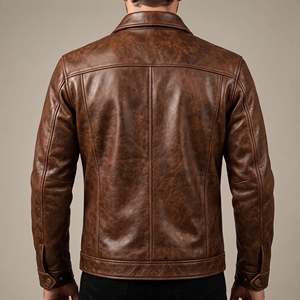 <b>Men</b> <b>Brown</b> <b>Leather</b> Look <b>Jacket</b> Zip Up Motorcycle Style Long Sleeve Casual Outerwear Custom OEM ODM Wholesale - Product Image 2