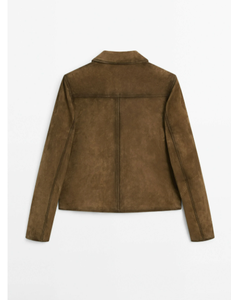 Veste Courte Femme Rétro en Daim et Toile, Col Tailleur, Simple Boutonnage, Manches Longues, Style Sportif Décontracté, Coupe-Vent pour l'Automne - Product Image 4