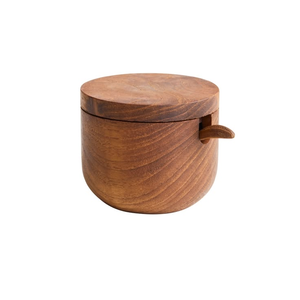 Wood Salt Box <b>Spice</b> <b>Jar</b> Natural Wooden Salt Cellar with Lid and Spoon Sugar Bowl by blossom craft india - Product Image 2
