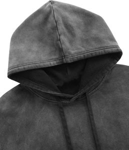 Sudadera con Capucha Personalizada con Serigrafía, Negra y Gris, Lavado Ácido, Tejido Grueso, 100% Algodón, Estilo Urbano Informal - Product Image 3