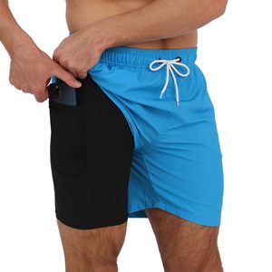 <b>Board</b> Shorts For Mens Compression Liner 2 in 1 Solid Beach Swimming Trunks Breathable Quick Dry Swim Shorts with Zipper Pockets - Product Image 1