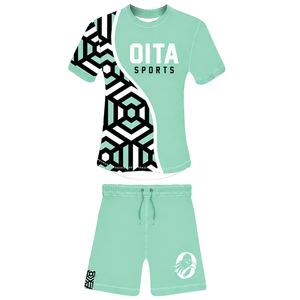 <b>Mint</b> Green <b>Black</b> <b>White</b> Geometric Rugby Jersey Shorts Set Short Sleeve Crew Neck Custom Breathable Training Athletic Team Sports - Product Image 1
