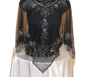 Elegante Capa Burlesque con Cuentas, Lentejuelas y Perlas, Atuendo Festivo para Club, Cierre Recto, Diseño de Cuello en V, Bordado Natural - Product Image 2