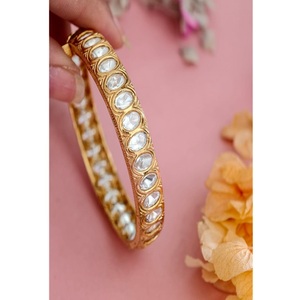Stylish Premium Quality Brass Gold Plated Moissanite Two <b>Set</b> Of Fashion Bangles For Women Wedding Wear Collection - Product Image 1