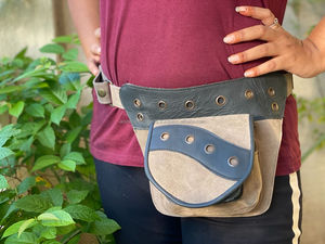 Stylish Unisex Real Handmade Suede Leather Fanny Pack Multi-Pockets Waist Hip <b>Bags</b> Adjustable Strap Belt Utility Waist Pack - Product Image 2