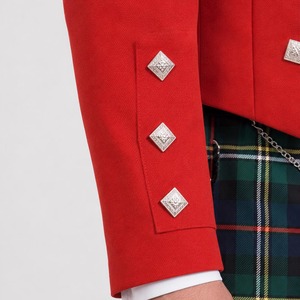 Chaqueta Roja Prince Charlie para Hombre con Solapas Blancas y Botones Plateados, Traje Escocés Formal - Product Image 2