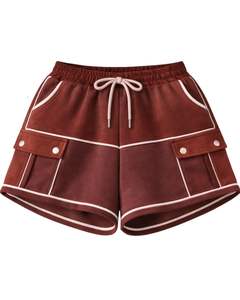 Ensemble décontracté deux pièces pour femme, couleur marron rouillé, comprenant un sweat à capuche court zippé et un short cargo à poches, en polyester et coton, personnalisable, vente en gros - Product Image 5