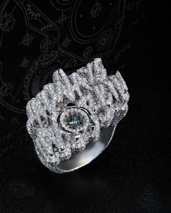 Luxury <b>Crown</b> Cocktail Ring Women's 925 <b>Silver</b> Moissanite Pave Setting Round Brilliant Cut Party Jewelry - Product Image 1