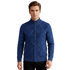 Cárdigan de Cuello Alto con Cremallera para Hombre, Gris, de Lana y Acrílico, Tejido, Manga Larga, Patrón Geométrico, Antipilling, para Otoño - Product Image 2