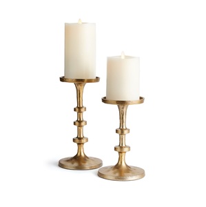 Traditional Cast Metal Pillar Candle Holders Ribbed Spindle <b>Brass</b> <b>Candlestick</b> Holders Elegant Tall Pedestal Stands - Product Image 3