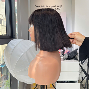 <b>Bob</b> <b>Wig</b> Natural Color with Bang Bone Straight Vietnamese Human Hair High Quality Super Double Drawn Wholesale Price - Product Image 5