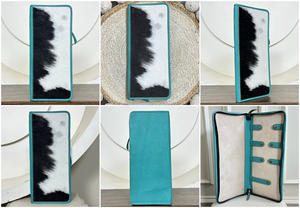2026 New Arrival High Quality Cowhide Leather Jewelry Organizer Luxury Turquoise Leather Long Western Zipper Closure <b>Travel</b> <b>Case</b> - Product Image 3