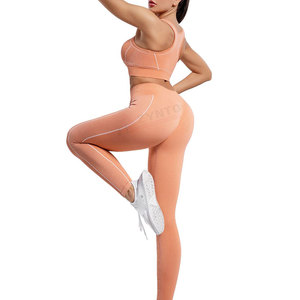 Conjunto de Yoga de 2 Piezas para Mujer, Cuello con Abertura, Sujetador Deportivo con Tirantes No Ajustables, Leggings de Cintura Media y Largo Completo, Diseño a Cuadros, Transpirable - Product Image 3