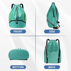 Canvas <b>Drawstring</b> <b>Backpack</b> Side Mesh Pockets Zippered Bottom Compartment 30-40L Model SB06 for Sports - Product Image 6