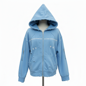 Sweat-shirt à capuche pour homme en coton 100% de haute qualité, lourd, avec logo brodé personnalisé, fermeture éclair, effet vieilli sur toute la surface, disponible en plusieurs couleurs - Product Image 1