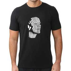Camiseta Negra para Hombre con Estampado Geométrico Blanco, Estilo Urbano Americano y Europeo, Manga Corta, Cuello Redondo, Diseño Casual, Corte Regular, Algodón - Product Image 1