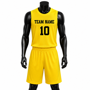 Ensemble d'uniformes personnalisés pour équipe de basketball |   Maillots unisexes sans manches respirants en polyester 100% sublimé, shorts à cordon de serrage |   Col en V - Product Image 1