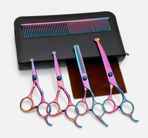 Kit de ciseaux à effiler de qualité supérieure couleur argent 6 pièces, magnifiques kits de barbier avec étui en cuir à fermeture éclair - Product Image 2