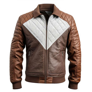 Blouson tendance en cuir véritable coupe-vent pour homme, doublure en coton, logo personnalisé, style motard, disponible en OEM/ODM, vêtement d'extérieur vintage pour l'hiver - Product Image 1