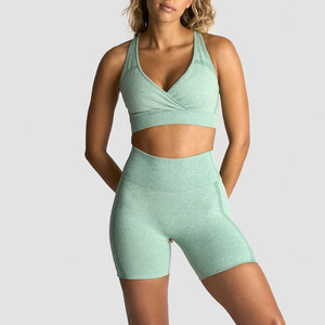 Sujetador deportivo transpirable de verano para mujer, diseño de cuello en V y espalda cruzada, patrón liso, absorbente de sudor, ropa deportiva, superventas personalizada - Product Image 3