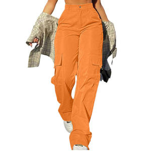 Pantalones Cargo Naranja para Mujer, Cintura Alta, Corte Regular, Largos, Color Sólido, Estilo Casual, con Bolsillos Laterales, Tela de Lona - Product Image 6