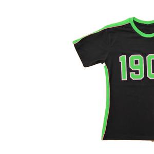 T-shirt ALPHA PHI ALPHA style USA 1908, col rond grec avec logo brodé en chenille personnalisé, noir et vert - Product Image 2