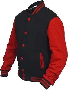 Veste universitaire unisexe noire et rouge, coupe ample, décontractée, coupe-vent, logo sur le devant, col rabattable, fermeture éclair, vêtement d'hiver - Product Image 2