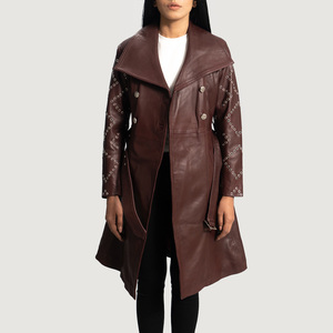 Abrigo de Cuero Color Naranja Atardecer, 100% Cuero de Cordero, Diseño de Última Moda, Abrigos Largos Personalizados de Alta Calidad para Mujer - Product Image 4