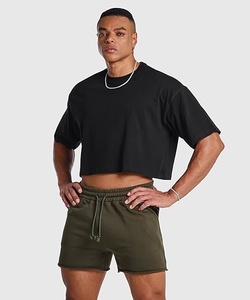 Camiseta Corta Oversize para Hombre, Negra, Manga Corta, Cuello Redondo, Color Sólido, Informal, Tejido Jersey, Transpirable - Product Image 1