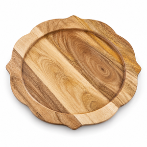 Chargeur en bois de manguier bio durable de 9 pouces, bord festonné, grain naturel, centre encastré |   Décoration de table à manger pour la maison - Product Image 1