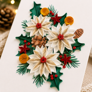 Carte de vœux artisanale personnalisée en quilling floral Poinsettia de Noël, vente en gros, fabricant de cartes cadeaux en papier, ODM/OEM numérique - Product Image 4
