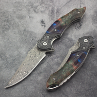 Couteau de poche pliant tactique de survie et de camping en acier Damas artisanal de luxe avec bois stabilisé, pivot en céramique et verrouillage Liner Lock