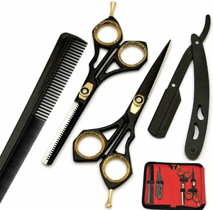 Kit de coiffure professionnel pour barbier avec ciseaux, peigne, cape, rasoir et accessoires de coiffage - Product Image 1