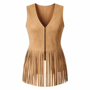 Chaleco de Gamuza Tejida Transpirable con Flecos y Lentejuelas para Mujer, Venta al Por Mayor, Personalizado, Invierno - Proveedor Directo de Fabricante OEM - Product Image 1