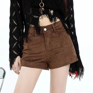 Vintage <b>Faux</b> Suede Shorts Women Hottie High Waist Sexy Shorts Autumn Winter Retro Solid Slim Pocket Casual Style Women's Shorts - Product Image 4