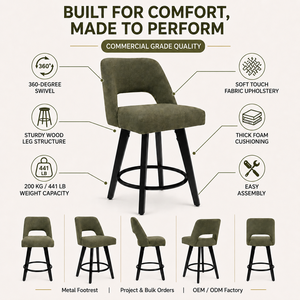 <span class=keywords><strong>Tabouret</strong></span> <span class=keywords><strong>de</strong></span> <span class=keywords><strong>bar</strong></span> pivotant moderne avec revêtement doux au toucher, dossier arqué et structure foncée pour comptoir <span class=keywords><strong>de</strong></span> café – Vente en gros - Product Image 3