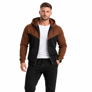 ชุดวอร์มผู้ชายสีน้ำตาลและสีดำ เสื้อฮู้ดซิปพร้อมกางเกงจ็อกเกอร์ ทรงเข้ารูป สวมใส่สบาย เหมาะสำหรับออกกำลังกาย วิ่ง และเล่นกีฬา - Product Image 1