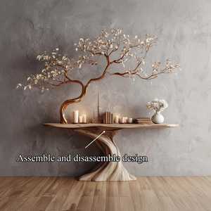 Large <b>Rustic</b> Console <b>Table</b> Tree Bookcase Reclaimed Wood Sideboard Entryway Storage Cabinet <b>Farmhouse</b> Console <b>Rustic</b> Hall <b>Table</b> - Product Image 5