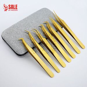 Lashing Tweezers Japan Imported Eyelash Extension Tweezers for Volume Lash Anti-slippery Professional Precision Lash Golden-grid - Product Image 1