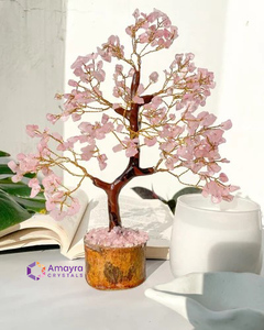 ROSE QUARTZ Gemstone Waterproof 300 Beads Wooden Base Handmade Mascot Theme <b>Tree</b> Decor Flower Pot Natural Gems Wholesale Gujarat - Product Image 1