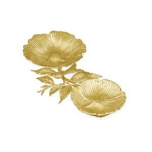 Élégant bol en métal doré à double fleur avec poignée en forme de branche d'oiseau central pour organisateur de bureau de luxe, décoration intérieure et service - Product Image 4