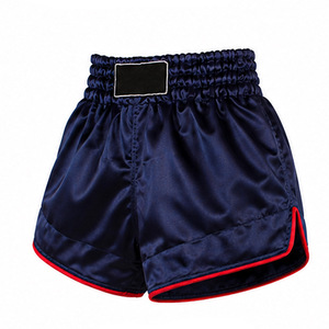Pantalones Cortos de Boxeo para Hombre, Color Azul Marino Satinado, Cintura Alta, Cierre Elástico, Transpirables, Casuales, de Color Sólido, con Logotipo Frontal Personalizado - Product Image 6