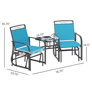 Dondolo da giardino a 2 posti con tavolino e telo traspirante per esterni - Blu - Product Image 3