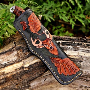 Cuchillo de caza de hoja fija de acero de Damasco personalizado con mango de madera, punta de gota, filo plano, 0.45mm de grosor, 8 pulgadas, DIY Industrial - Product Image 2
