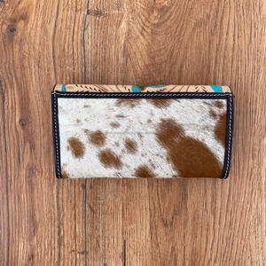 High Quality Carving Hand Tooled Wallet Clutch Phone Case Stylish Multi Uses Western Leather Turquoise Color Wallet for <b>Women</b> - Product Image 4