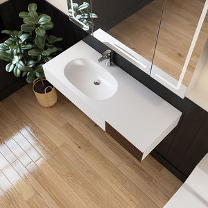 Maydon Lavabo de salle de bain moderne de 1200mm à surface solide blanc mat avec design élégant - Product Image 2